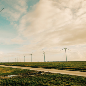 Wind turbines powering renewable energy projects for Impact Energy Solutions.
